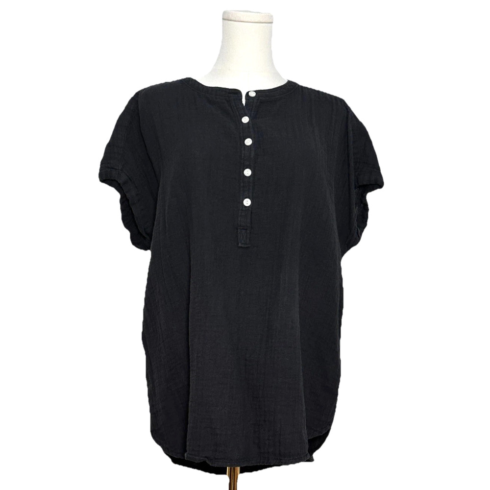 Quince Organic Cotton Gauze Roll Sleeve Top Short Sleeve Relaxed Large